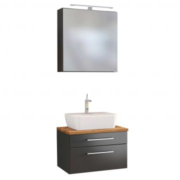 Set Waschtisch und Spiegelschrank Dasa 60cm - graphit/mattgrau 