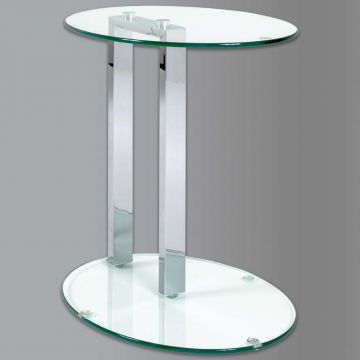 Beistelltisch Romelu oval 45x35 - Chrom/Glas 
