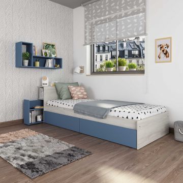 Einzelbett Kazim 90x200 mit Stauraum - dunkelblau 