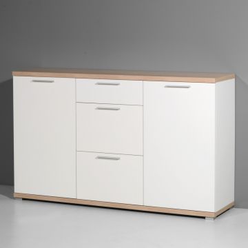 Sideboard Tosun 144 cm mit 2 Türen und 3 Schubladen - weiß/Eiche 