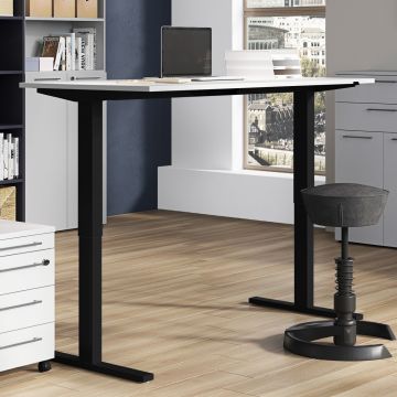 Sitz-Steh-Schreibtisch Osmond 180cm elektrisch verstellbar - hellgrau/schwarz