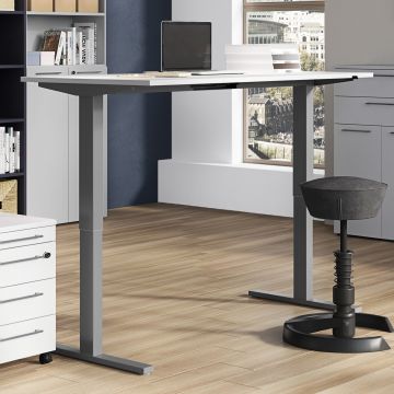 Sitz-Steh-Schreibtisch Osmond 180cm elektrisch verstellbar - hellgrau/silbern