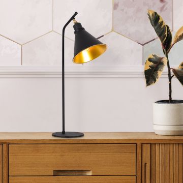 Moderne dekorative Tischleuchte | Schwarzgold | 28x50 cm | Metallkörper