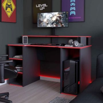 Gaming-Schreibtisch Seis 136cm - schwarz/rot