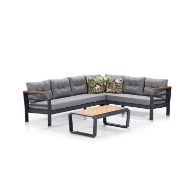 Woody Fashion Garden Lounge Set - Schwarz Grau, Aliminium Rahmen, Acryl Stoff