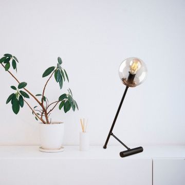 Tatum Tischlampe | Metallkörper und Glaskappe | 30x30cm Größe | Farbe Schwarz