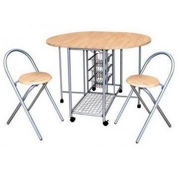 Tischset Beatrice, auf Rädern, 2 Stühle - natur/metallic