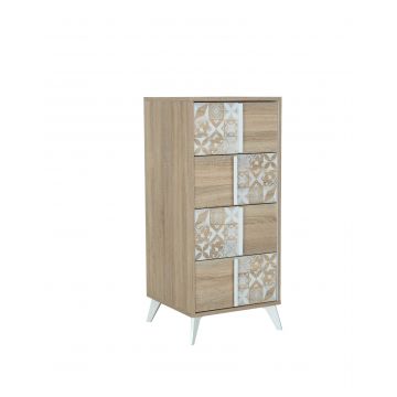 RANGEMENT NUIT - CHLOE tall chest with 4 drawers Sonoma oak