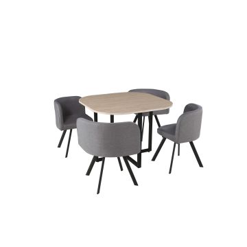 Biaritz Tischset, 4 Stühle - Holzdekor/grau