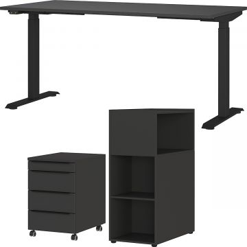 Schreibtischset Hermoso | Schreibtisch, Raumteiler und Kommode | Schwarz