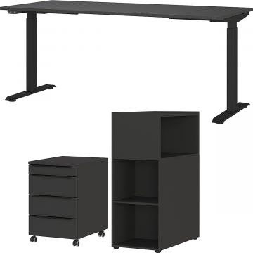 Schreibtischset Hermoso | Schreibtisch, Raumteiler und Kommode | Schwarz