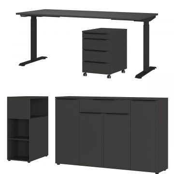 Büro-Set Hermoso | Schreibtisch, Kommode, Raumteiler, Sideboard | Schwarz