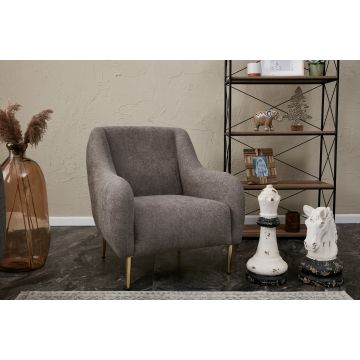 Del Sofa 1-Sitz-Sofa | Buchenholzrahmen, grau-goldener Polyester-Stoff