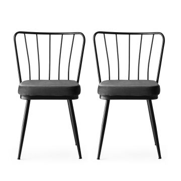 Stilvolles und bequemes Stuhlset | 2 Stück | Schwarz | 100% Metallrahmen | Sitz aus Samtstoff