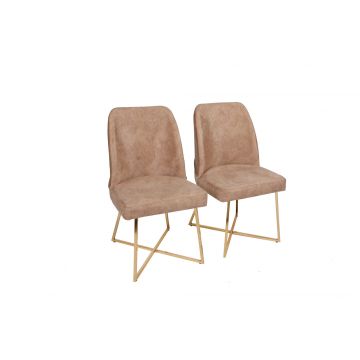 Vella Stuhl-Set (2 Stück) | Metallgestell | Sitzfläche aus Samt | Goldbraun