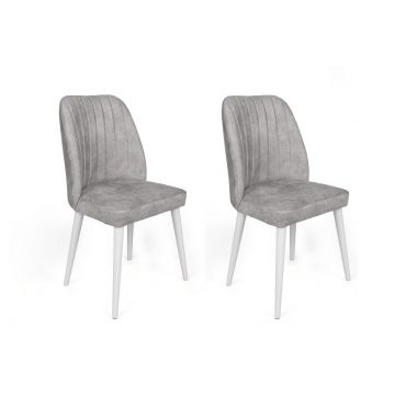 2-tlg. Woody Fashion Chair Set | Metallgestell, Samtsitz | Grau Weiß