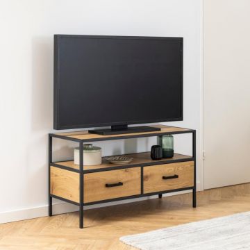 TV-Möbel Dover 90cm, 2 Schubladen - Wildeiche/schwarz