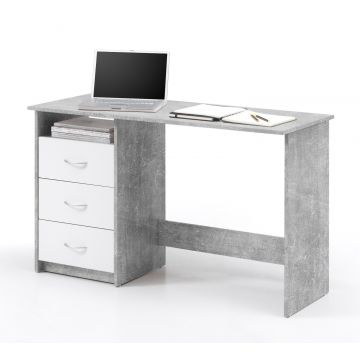 Schreibtisch Adriano 123cm mit 3 Schubladen - Beton/Weiß 