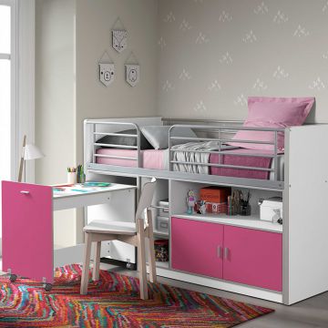 Halbhochbett mit Schreibtisch Bonny 91 - pink