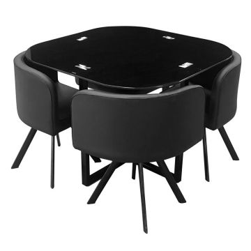 Tischset Kanna, 4 Stühle - schwarz