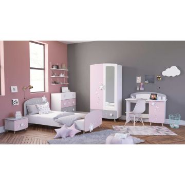 Kinderzimmer Stellar: Bett 90x200cm, Nachttisch, Kommode, Kleiderschrank, Schreibtisch 