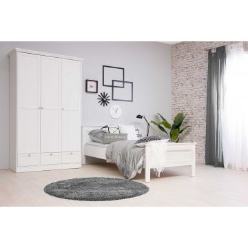 Jugendzimmer Landwood: Bett 90x200cm, Nachttisch, Kleiderschrank - weiß