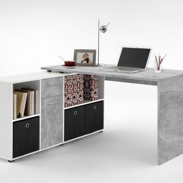 Schreibtisch Lex - Beton/Weiß
