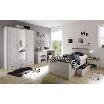 Kinderzimmer Larnaca: Bett 90x200, Nachttisch, Kleiderschrank, Schreibtisch - white wash
