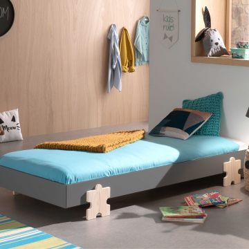 Kinderbett Modulo Puzzle 90x200 stapelbar - anthrazit/Kieferholz