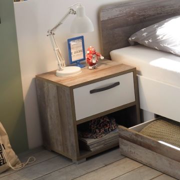 Nachttisch Petrus mit 1 Schublade - weiß/ driftwood 