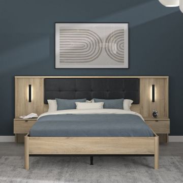 Doppelbett mit Kopfteil und Konsolen Maximin | 160 x 200 cm | Krönberg Oak Design