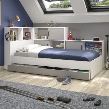 Jugendbett mit Bettkasten und Stauraum Erwan | 90 x 200 cm | Design Grey Moon