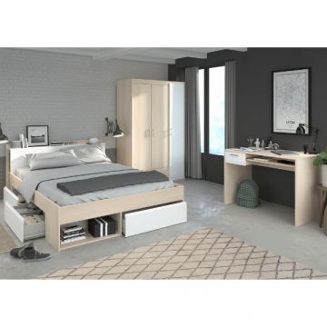 Schlafzimmer-Set Most | Doppelbett mit Stauraum, Kleiderschrank, Schreibtisch