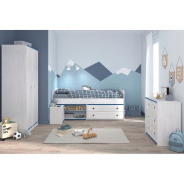 Kinderzimmer-Set Smoozy | Kabinenbett, Schreibtisch, Nachttisch, Kommode | Weiß