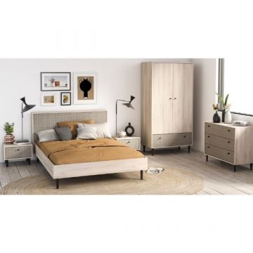 Schlafzimmerset Sayuri | Queen Bett, Nachttisch, Kleiderschrank, Kommode | Kronberg Oak Design