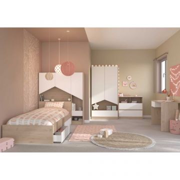 Schlafzimmer-Set Shelter | Einzelbett, Bettschubladen-Set, Rückenteil, Kommode, Schreibtisch