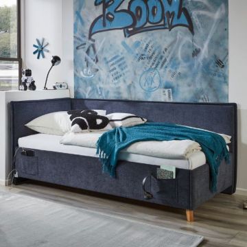Doppelbett Ollie | Mit Rückenlehne | 140 x 200 cm | Dunkelblaues Design