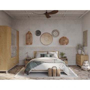 Schlafzimmerset Craft | Doppelbett, Kleiderschrank, Nachttische, Kommode | Braun