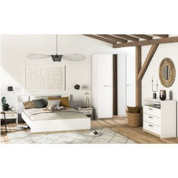 Schlafzimmerset Waylon | Doppelbett, Nachttisch, Kleiderschrank, Kommode | Kronberg Oak White Design