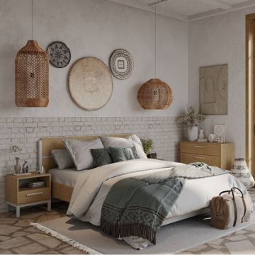 Schlafzimmerset Craft | Doppelbett, Nachttische, Kommode | Braun