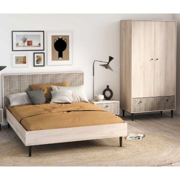 Schlafzimmerset Sayuri | Doppelbett, Nachttisch, Kleiderschrank | Kronberg Oak Design