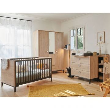 Kinderzimmer-Set Marcel | Aufziehbett, Kommode mit Stauraum und Wickeltisch, Kleiderschrank | Design Blonde Oak