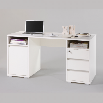 Schreibtisch Primos 145cm mit 3 Schubladen und 1 Tür - weiß 