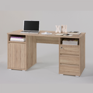 Schreibtisch Primos 145cm mit 3 Schubladen und 1 Tür - Eiche