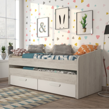 Kinderbett Bo12 mit ausziehbarer Liegefläche und Schubladen - weiß