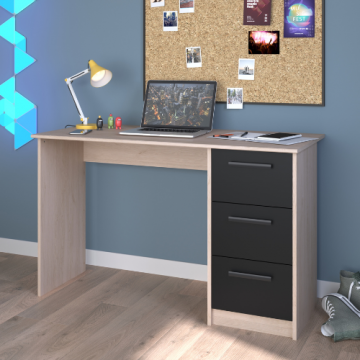 Schreibtisch Infino mit 3 Schubladen - Eiche/schwarz