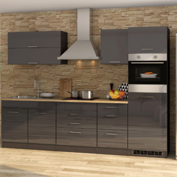 Küchenzeile Ragnar 290cm mit Platz für Kühlschrank und Backofen - Hochglanz anthrazit