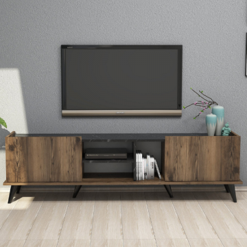 Moderner TV-Ständer | Melaminbeschichtet | Walnuss Schwarz | 180cm Breite