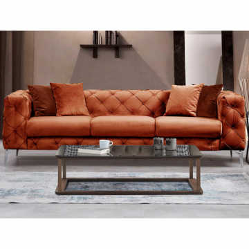 Bequemes 3-Sitzer-Sofa mit einzigartigem Design | Buchenholzrahmen | 100% Polyester-Stoff | Farbe Orange