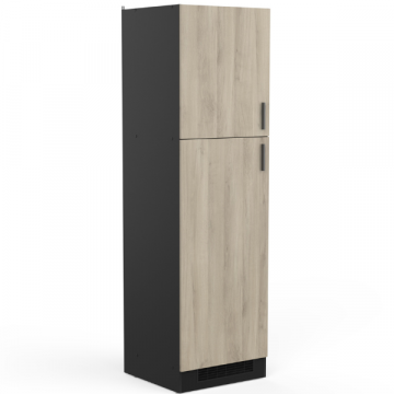 Küchenschrank für Kühlschrank Romanie 60 cm 2 Flügeltüren und 2 Einlegeböden-Kronberg Eiche/Mattschwarz
